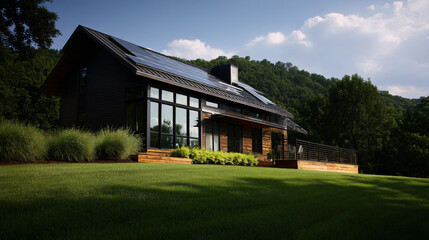 Obraz premium Eco-friendly home with solar panels and modern sustainable design