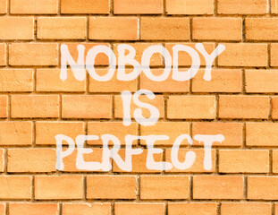 Nobody is perfect symbol. Concept words Nobody is perfect on beautiful brick wall . Beautiful brick...