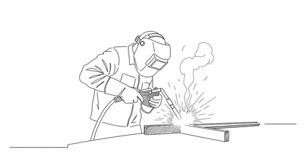 Welder Sketch Welding Metal with Protective Gear and Sparks Illustration