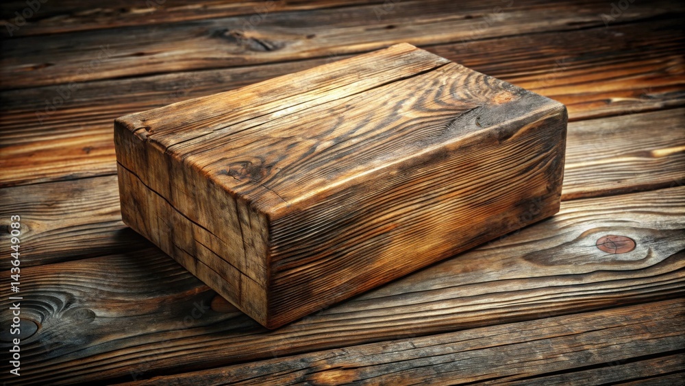 Poster Rustic Wooden Block on Weathered Planks A Textured Surface for Display and Design