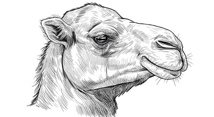 Obraz premium Camel Head Sketch Close-up Profile View Illustration on White Background