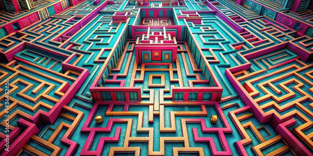 Aufkleber intricate architectural labyrinth a complex interweaving of pathways and walls in vivid hues