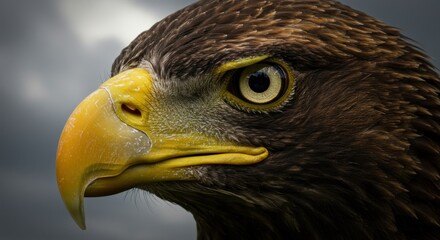 Fototapeta premium Close-Up of an Eagle's Face with Bright Yellow Hooked Beak and Sharp Fierce Eye