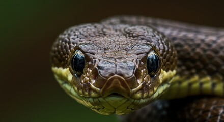 Fototapeta premium Close-Up of a Snake's Face with Shiny Scales and Vertical Pupils