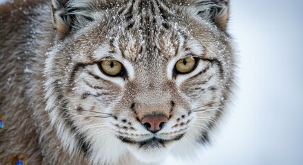 Obraz premium Close-Up Portrait of a Snowy Lynx with Golden Eyes
