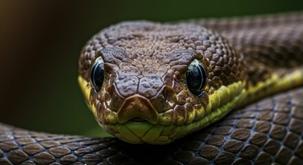 Obraz premium Close-up of a Snake's Face with Shiny Scales and Vertical Pupils