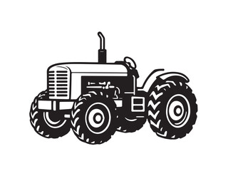Farm tractor, black and white silhouette logo design isolated on a white background. A farm Tractor Silhouette. Vector illustration.	