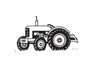 Farm tractor, black and white silhouette logo design isolated on a white background. A farm Tractor Silhouette. Vector illustration.	
