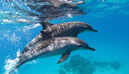 Fototapeta premium dolphins playing in the ocean, close up