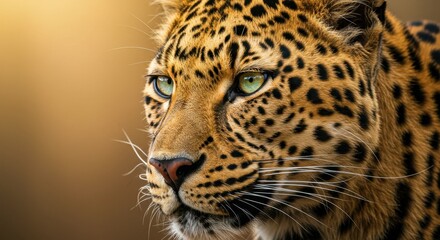 Fototapeta premium Close-Up Portrait of a Leopard with Striking Green Eyes