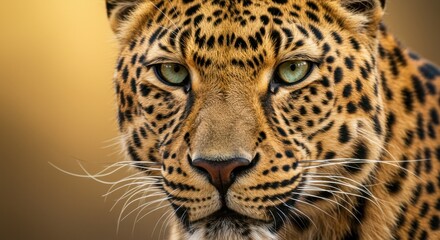 Obraz premium Close-Up Portrait of a Leopard with Striking Green Eyes