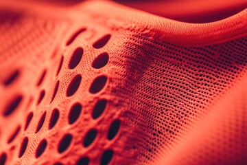 Close-up of a vibrant, breathable athletic fabric.  Detailed view of a perforated, textured material