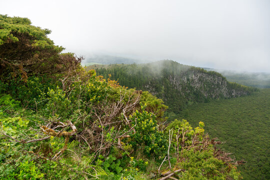 View over Rocha do Chambre on Trilho Rocha do Chambre - PRC06 on Terceira in the Azores of Portugal