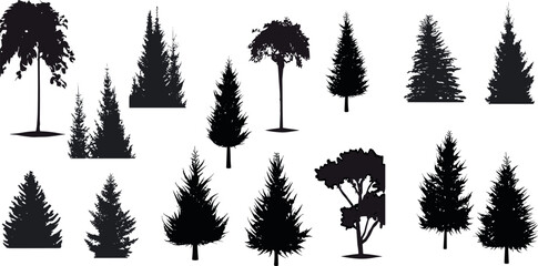 Fototapeta premium silhouette tree line drawing set