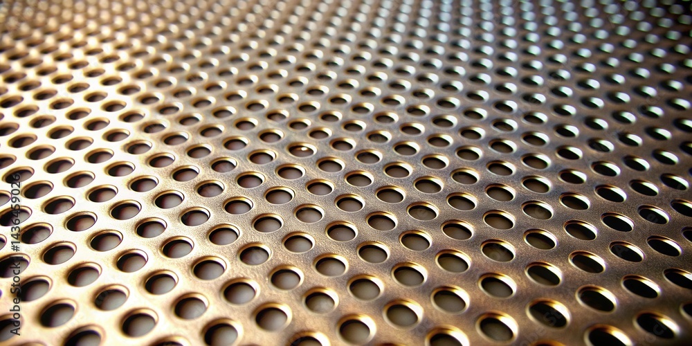 Poster Abstract Metallic Perforated Sheet Background Texture Golden Holes in a Grid Pattern