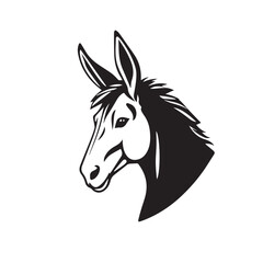Donkey head silhouette on white background. Donkey icon. Donkey logo. Vector illustration.