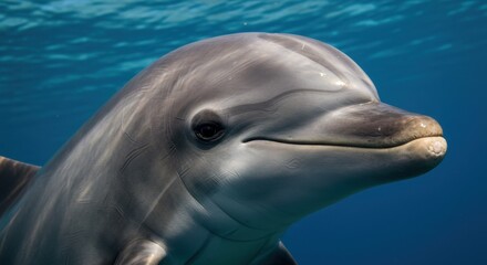 Naklejka premium Close-Up of a Dolphin's Calm Face with Smooth Skin and Gentle Ridges