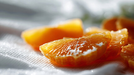 Freshly sliced clementine on crisp white background