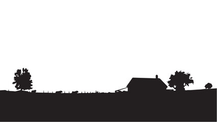 Farm silhouette. Farm landscape silhouette. Vector illustration. 