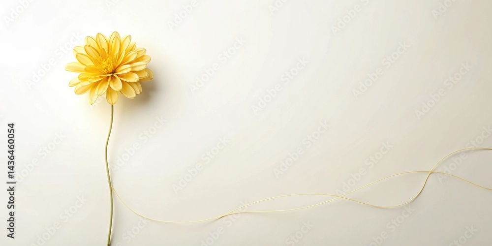 Poster a single pale yellow flower with a delicate golden thread design on a light background