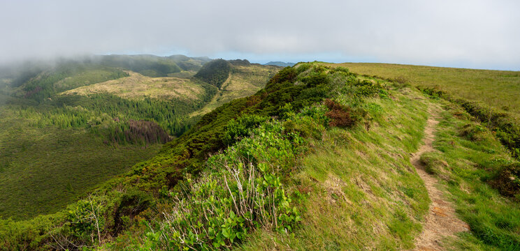 View over Rocha do Chambre on Trilho Rocha do Chambre - PRC06 on Terceira in the Azores of Portugal