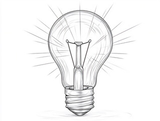 simple line drawing of a stylized light bulb with radiating lines, minimalist on a white background
