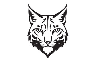 Black Lynx head silhouette on white background. Minimalist logo design of a lynx cat. Lynx icon. Lynx logo. 