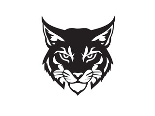 Black Lynx head silhouette on white background. Minimalist logo design of a lynx cat. Lynx icon. Lynx logo. 