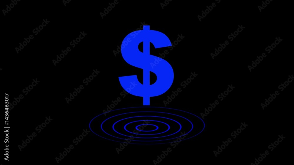 Poster dollar icon with radio wave signal animation on black background. radio wave signal with dollar mark