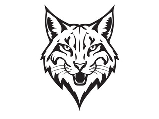 Black Lynx head silhouette on white background. Minimalist logo design of a lynx cat. Lynx logo.  © Shabeer