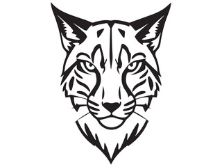 Black Lynx head silhouette on white background. Minimalist logo design of a lynx cat. Lynx logo. 