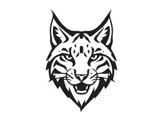 Fototapeta premium Black Lynx head silhouette on white background. Minimalist logo design of a lynx cat. Lynx logo. 