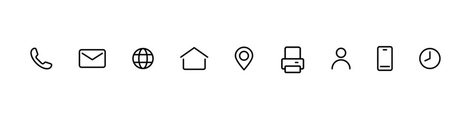 Fototapeta na wymiar Contact icons. Contact sign vector set. Telephone number symbol. Email logo. Mail envelope sign. Location address line icon set. Contact us icon minimalistic set.