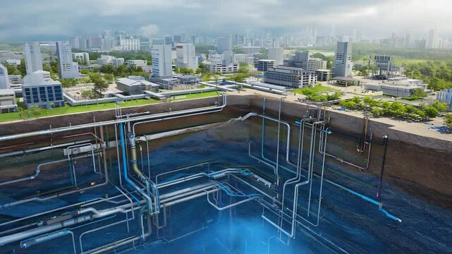 Underground Utility Network Infrastructure 3D Visualization Beneath City