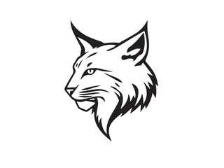 Black Lynx head silhouette on white background. Minimalist logo design of a lynx cat. Lynx logo. 