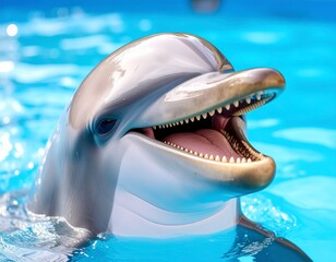 Naklejka premium Dolphin, smiling, close up