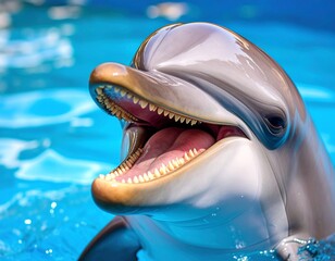 Fototapeta premium Dolphin, smiling, close up