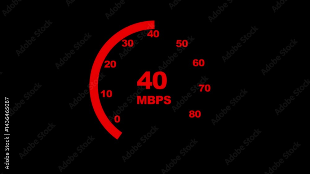 Poster animation of an internet speed meter, displaying fluctuating download and upload speeds, ideal for t