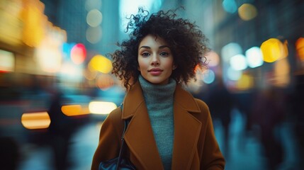 Stylish woman in city at night