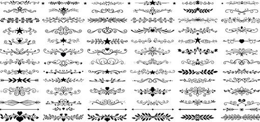 Border line, divider vector set, decorative floral ornamental elements design