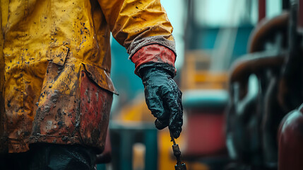 Obraz premium Oil Worker in Protective Gear on Rig