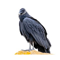 Obraz premium Majestic black bird perched on rock, dark plumage, sharp gaze, powerful stance