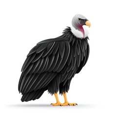 Obraz premium Detailed illustration of a black vulture, standing, against a white background