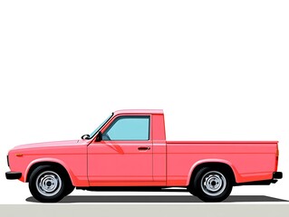 Fototapeta premium Pink vintage pickup truck, side profile view, isolated on white