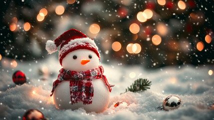 Cute Snowman in a Festive Christmas Scene.