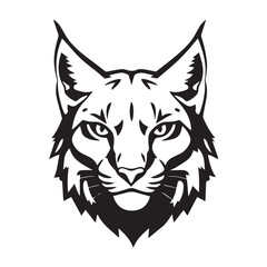 Black Lynx head silhouette on white background. Minimalist logo design of a lynx cat. Lynx logo. 
