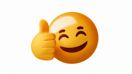 Happy face emoji giving a thumbs up, isolated on a white background
