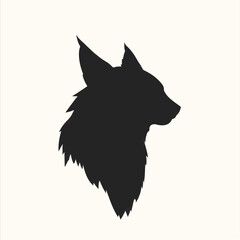 Black Lynx head silhouette on white background. Minimalist logo design of a lynx cat. Lynx logo.