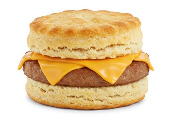 Sausage biscuit with cheese isolated on white background