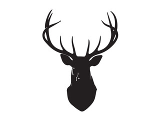 Deer head silhouette. Deer head icon, deer logo design. Illustration of deer head with horns. 
